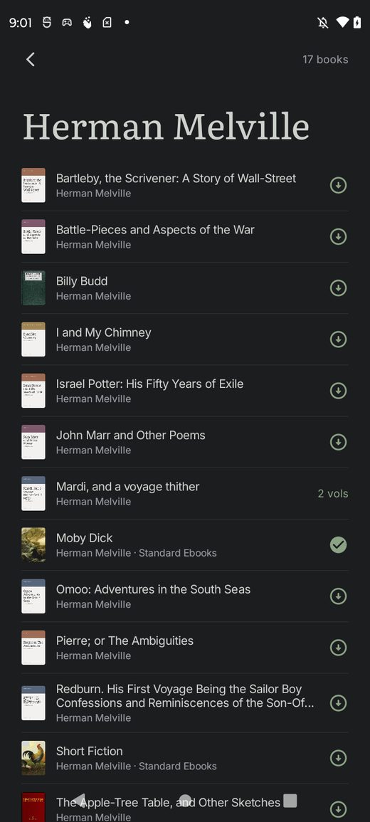An author page listing every book by Herman Melville