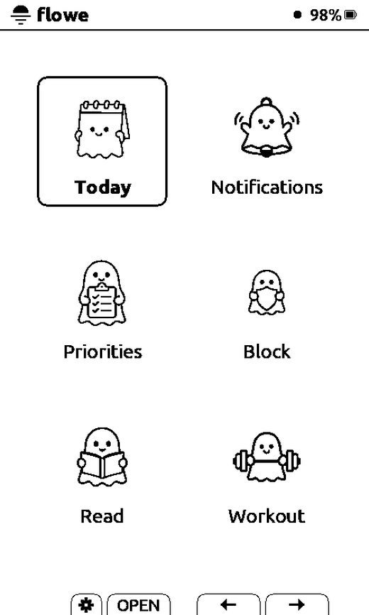 The Flowe home screen with the Ghosts icon pack